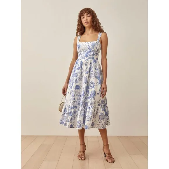 White and blue linen dress good - Official Online Store